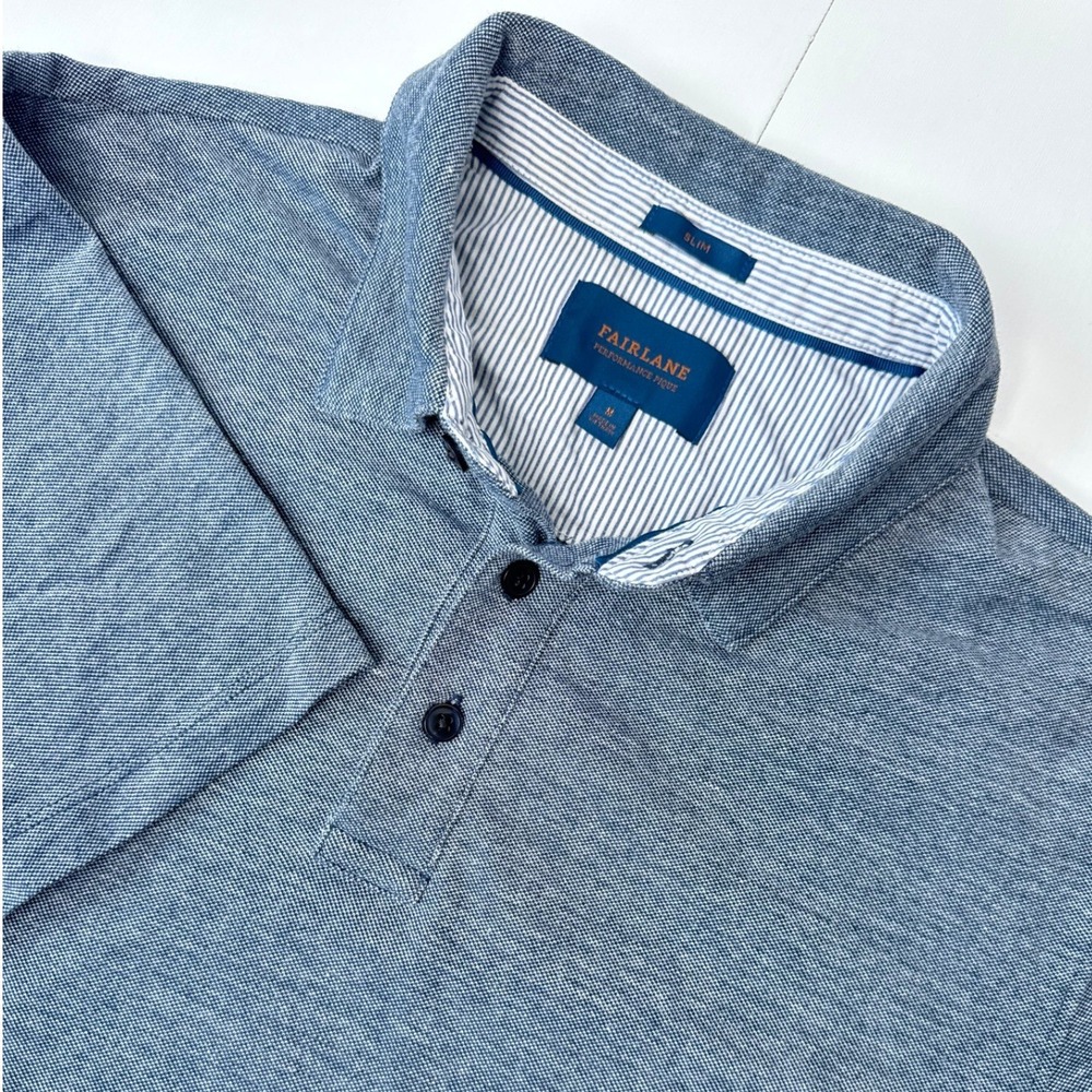 Fairlane Mens Slim Fit Performance Pique Polo Shirt Blue Heather Medium